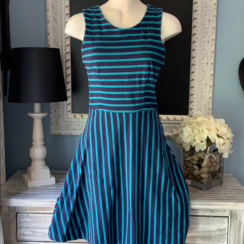 Old Navy striped dress small S EUC blue green